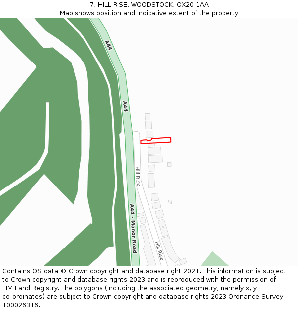 7, HILL RISE, WOODSTOCK, OX20 1AA: Location map and indicative extent of plot