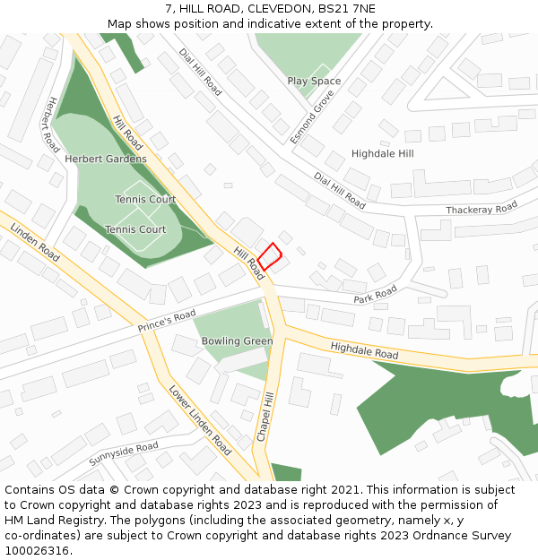 7, HILL ROAD, CLEVEDON, BS21 7NE: Location map and indicative extent of plot