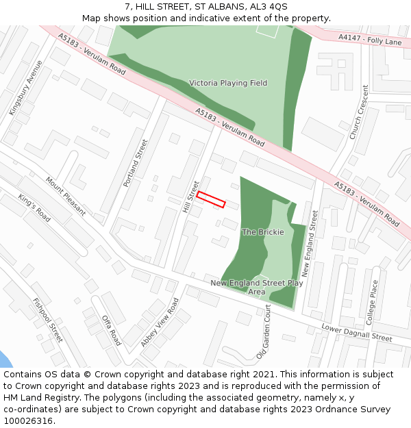 7, HILL STREET, ST ALBANS, AL3 4QS: Location map and indicative extent of plot