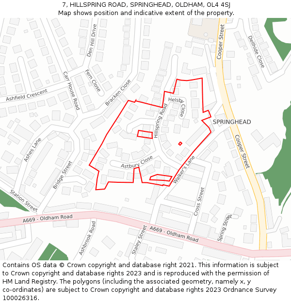 7, HILLSPRING ROAD, SPRINGHEAD, OLDHAM, OL4 4SJ: Location map and indicative extent of plot