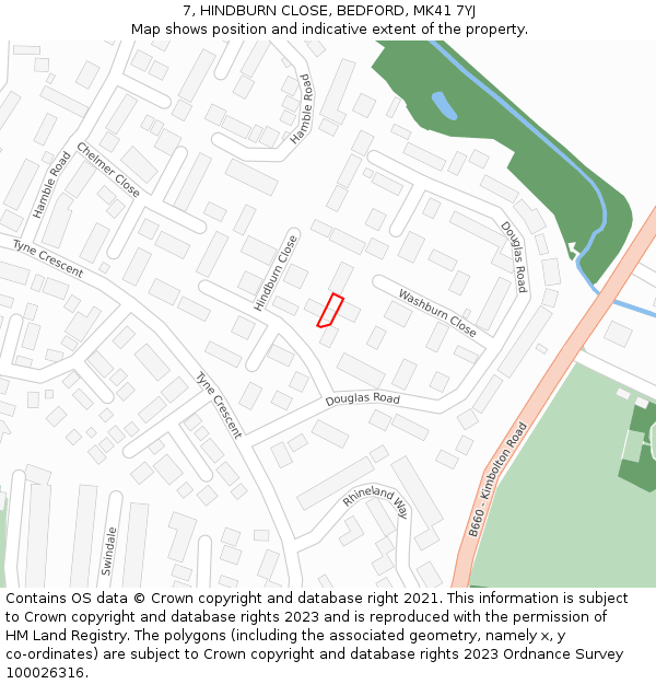 7, HINDBURN CLOSE, BEDFORD, MK41 7YJ: Location map and indicative extent of plot