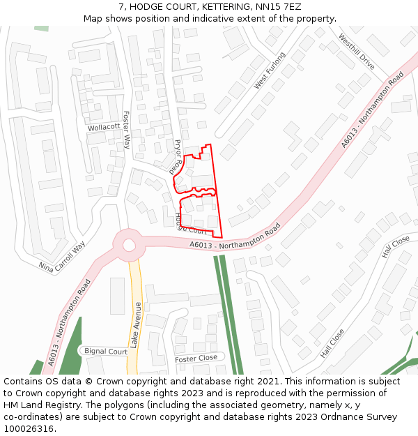 7, HODGE COURT, KETTERING, NN15 7EZ: Location map and indicative extent of plot
