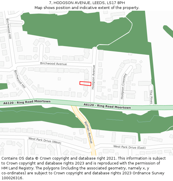 7, HODGSON AVENUE, LEEDS, LS17 8PH: Location map and indicative extent of plot