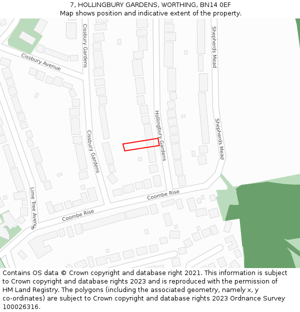 7, HOLLINGBURY GARDENS, WORTHING, BN14 0EF: Location map and indicative extent of plot