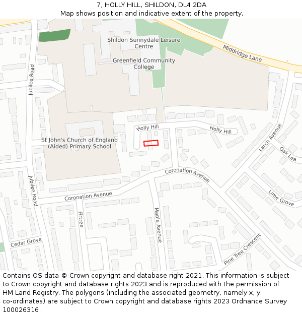 7, HOLLY HILL, SHILDON, DL4 2DA: Location map and indicative extent of plot