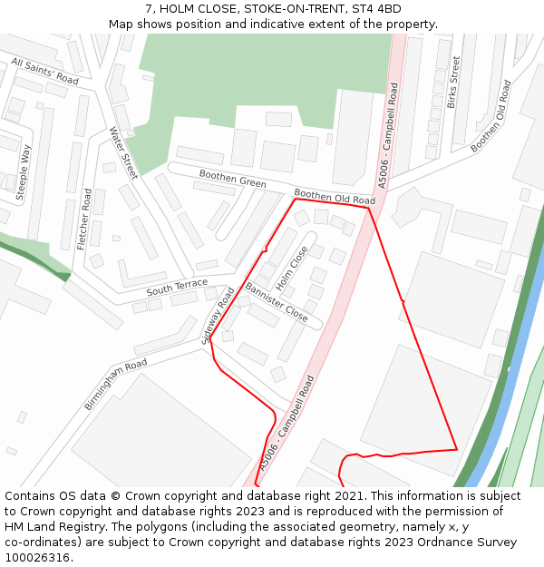 7, HOLM CLOSE, STOKE-ON-TRENT, ST4 4BD: Location map and indicative extent of plot