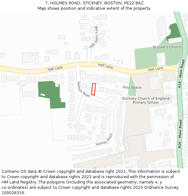 7, HOLMES ROAD, STICKNEY, BOSTON, PE22 8AZ: Location map and indicative extent of plot