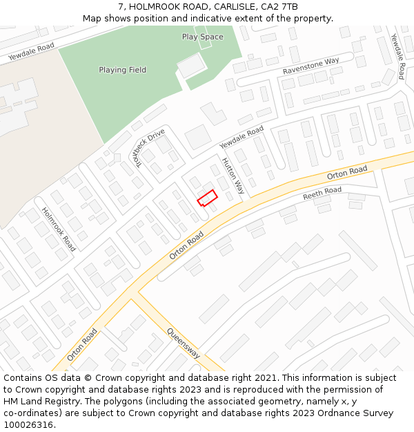 7, HOLMROOK ROAD, CARLISLE, CA2 7TB: Location map and indicative extent of plot