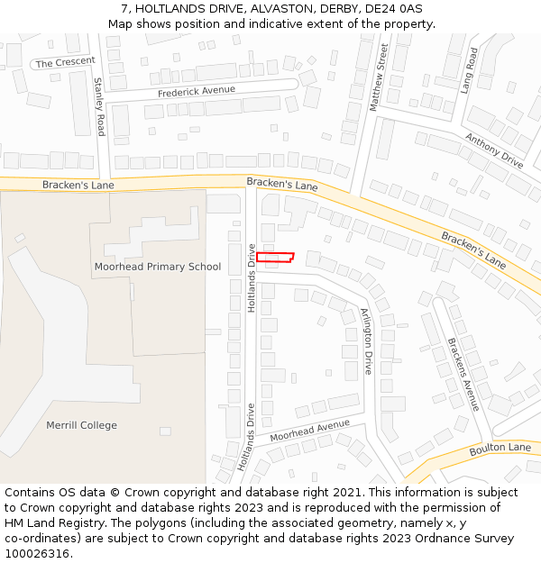 7, HOLTLANDS DRIVE, ALVASTON, DERBY, DE24 0AS: Location map and indicative extent of plot