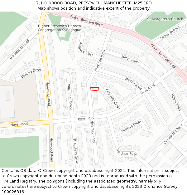 7, HOLYROOD ROAD, PRESTWICH, MANCHESTER, M25 1PD: Location map and indicative extent of plot