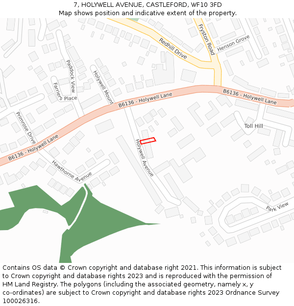 7, HOLYWELL AVENUE, CASTLEFORD, WF10 3FD: Location map and indicative extent of plot
