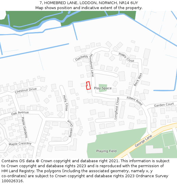 7, HOMEBRED LANE, LODDON, NORWICH, NR14 6UY: Location map and indicative extent of plot