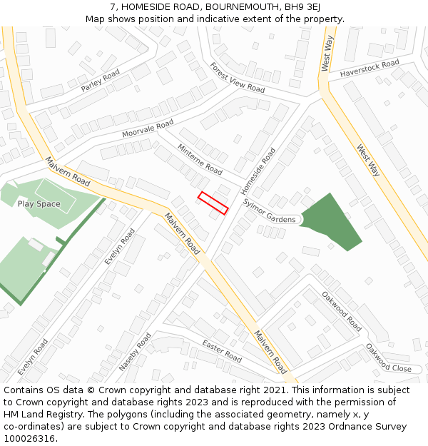 7, HOMESIDE ROAD, BOURNEMOUTH, BH9 3EJ: Location map and indicative extent of plot