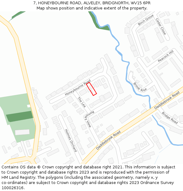 7, HONEYBOURNE ROAD, ALVELEY, BRIDGNORTH, WV15 6PR: Location map and indicative extent of plot