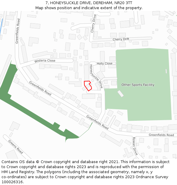 7, HONEYSUCKLE DRIVE, DEREHAM, NR20 3TT: Location map and indicative extent of plot