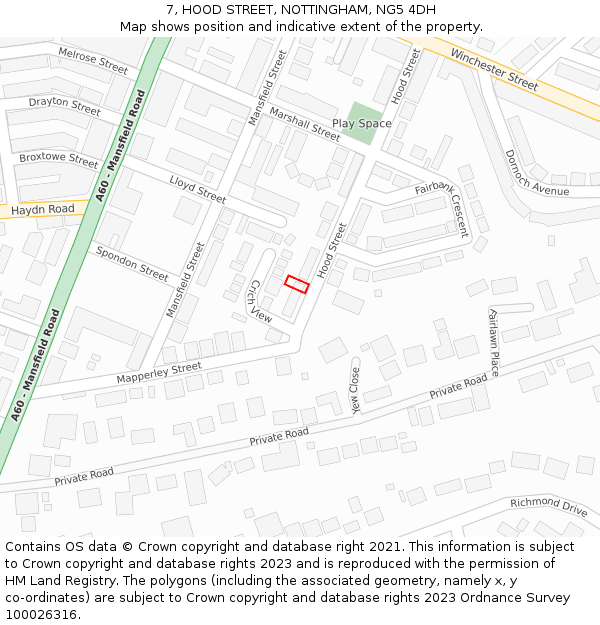7, HOOD STREET, NOTTINGHAM, NG5 4DH: Location map and indicative extent of plot