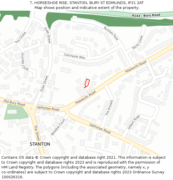 7, HORSESHOE RISE, STANTON, BURY ST EDMUNDS, IP31 2AT: Location map and indicative extent of plot