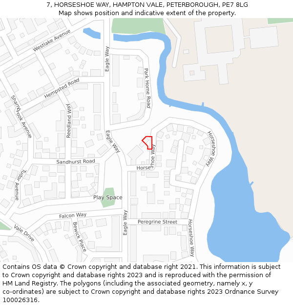 7, HORSESHOE WAY, HAMPTON VALE, PETERBOROUGH, PE7 8LG: Location map and indicative extent of plot