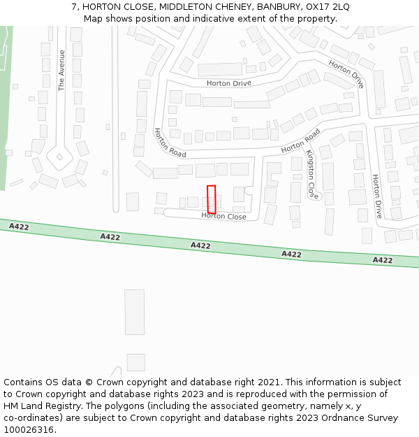 7, HORTON CLOSE, MIDDLETON CHENEY, BANBURY, OX17 2LQ: Location map and indicative extent of plot