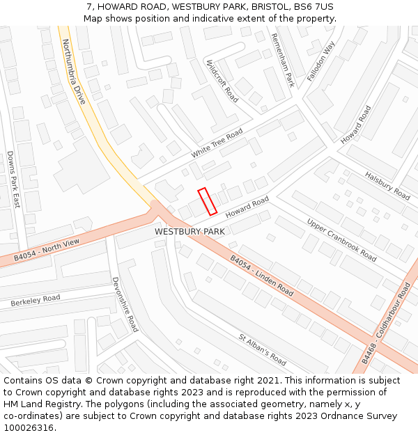 7, HOWARD ROAD, WESTBURY PARK, BRISTOL, BS6 7US: Location map and indicative extent of plot