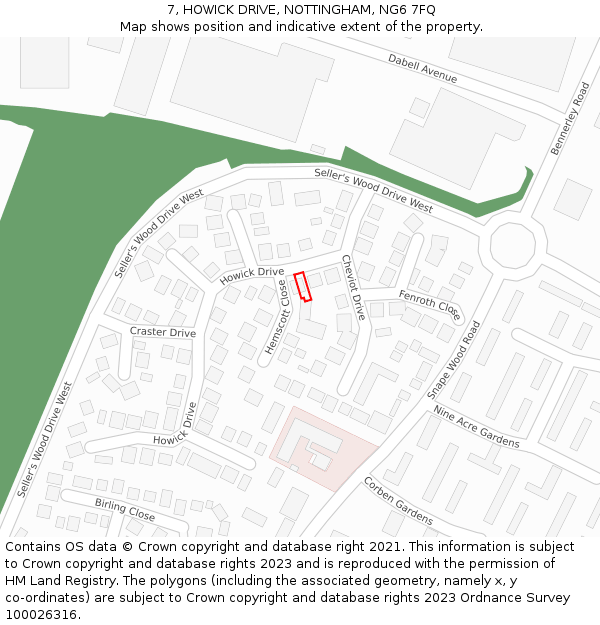 7, HOWICK DRIVE, NOTTINGHAM, NG6 7FQ: Location map and indicative extent of plot