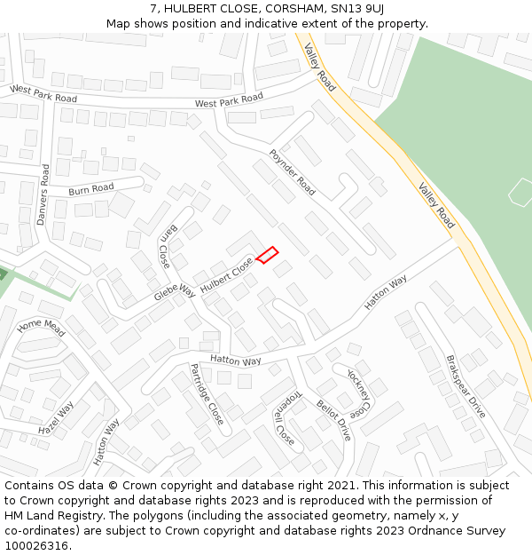 7, HULBERT CLOSE, CORSHAM, SN13 9UJ: Location map and indicative extent of plot