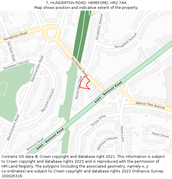 7, HUNDERTON ROAD, HEREFORD, HR2 7AA: Location map and indicative extent of plot
