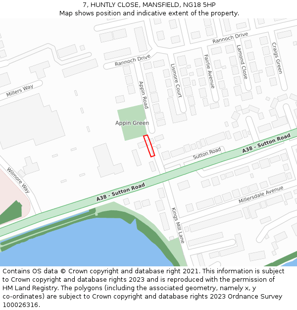 7, HUNTLY CLOSE, MANSFIELD, NG18 5HP: Location map and indicative extent of plot