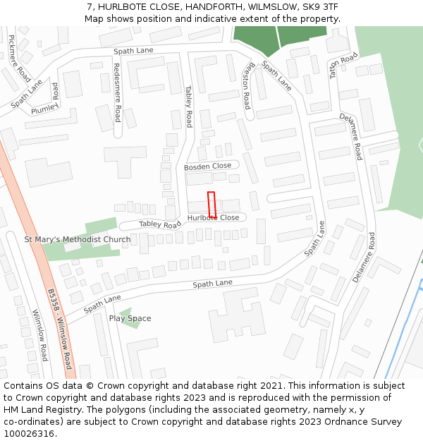 7, HURLBOTE CLOSE, HANDFORTH, WILMSLOW, SK9 3TF: Location map and indicative extent of plot