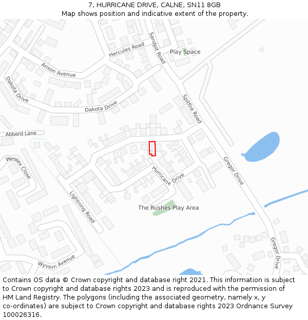 7, HURRICANE DRIVE, CALNE, SN11 8GB: Location map and indicative extent of plot