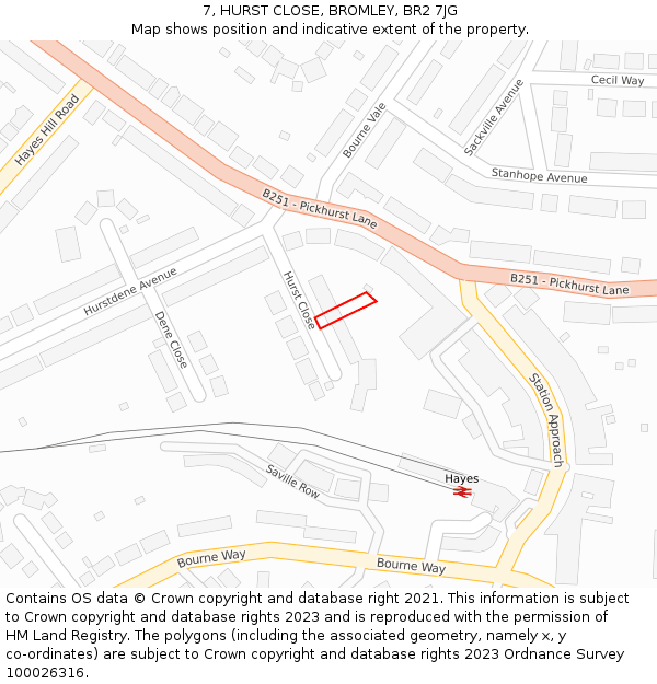 7, HURST CLOSE, BROMLEY, BR2 7JG: Location map and indicative extent of plot
