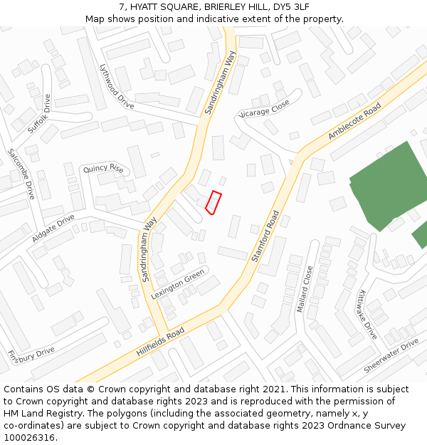 7, HYATT SQUARE, BRIERLEY HILL, DY5 3LF: Location map and indicative extent of plot
