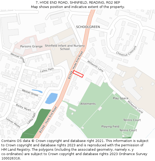 7, HYDE END ROAD, SHINFIELD, READING, RG2 9EP: Location map and indicative extent of plot