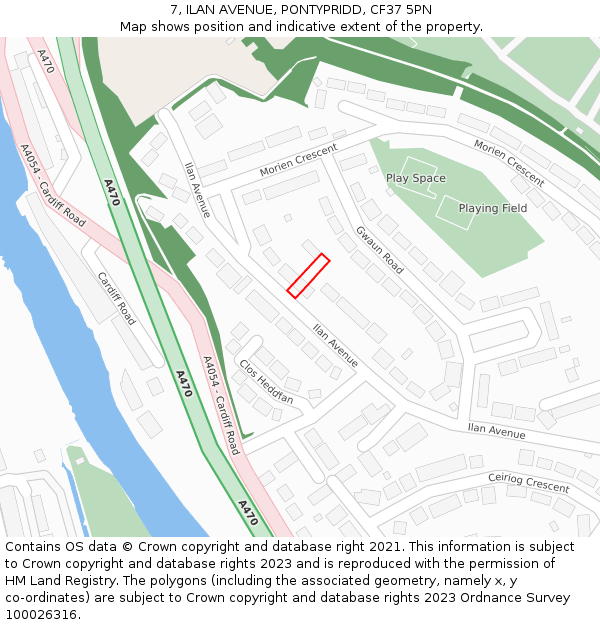 7, ILAN AVENUE, PONTYPRIDD, CF37 5PN: Location map and indicative extent of plot