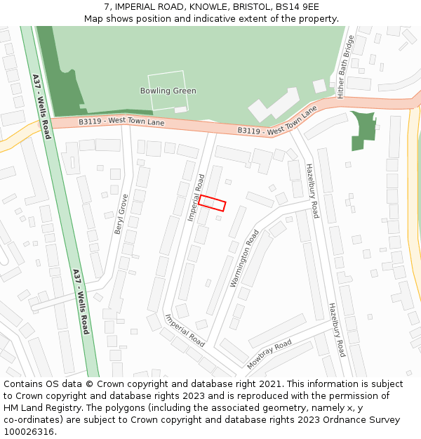 7, IMPERIAL ROAD, KNOWLE, BRISTOL, BS14 9EE: Location map and indicative extent of plot