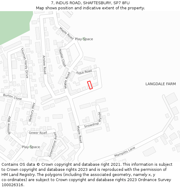 7, INDUS ROAD, SHAFTESBURY, SP7 8FU: Location map and indicative extent of plot