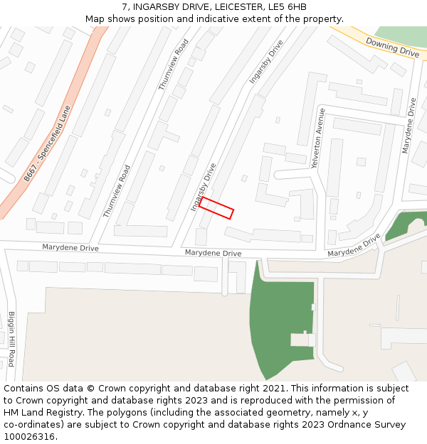 7, INGARSBY DRIVE, LEICESTER, LE5 6HB: Location map and indicative extent of plot