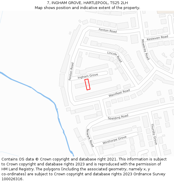 7, INGHAM GROVE, HARTLEPOOL, TS25 2LH: Location map and indicative extent of plot