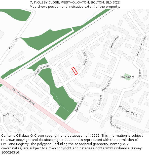 7, INGLEBY CLOSE, WESTHOUGHTON, BOLTON, BL5 3QZ: Location map and indicative extent of plot
