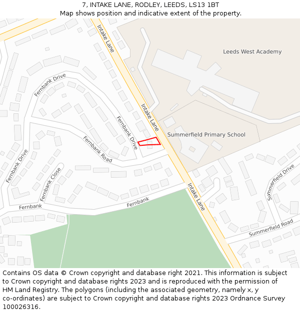 7, INTAKE LANE, RODLEY, LEEDS, LS13 1BT: Location map and indicative extent of plot