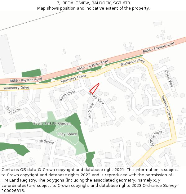 7, IREDALE VIEW, BALDOCK, SG7 6TR: Location map and indicative extent of plot