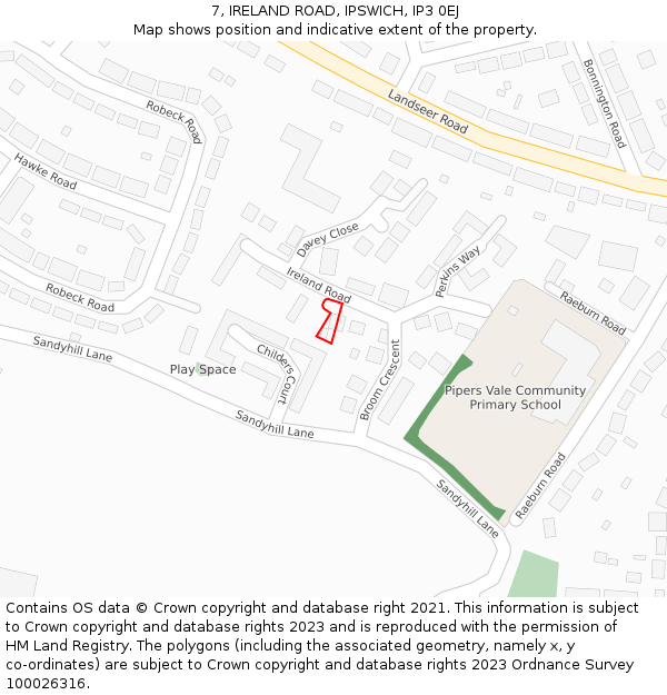 7, IRELAND ROAD, IPSWICH, IP3 0EJ: Location map and indicative extent of plot