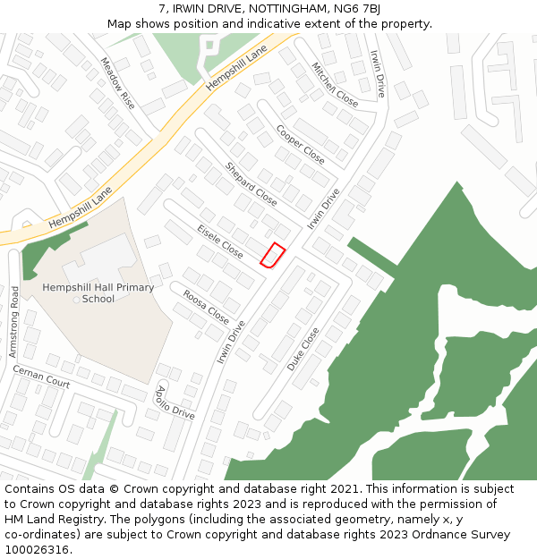 7, IRWIN DRIVE, NOTTINGHAM, NG6 7BJ: Location map and indicative extent of plot