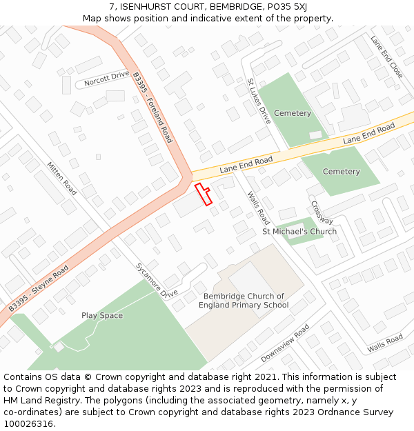 7, ISENHURST COURT, BEMBRIDGE, PO35 5XJ: Location map and indicative extent of plot