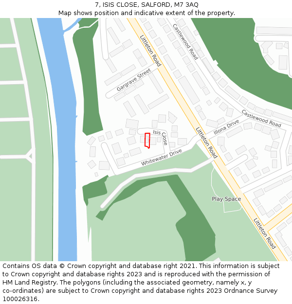 7, ISIS CLOSE, SALFORD, M7 3AQ: Location map and indicative extent of plot