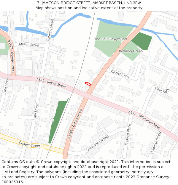 7, JAMESON BRIDGE STREET, MARKET RASEN, LN8 3EW: Location map and indicative extent of plot