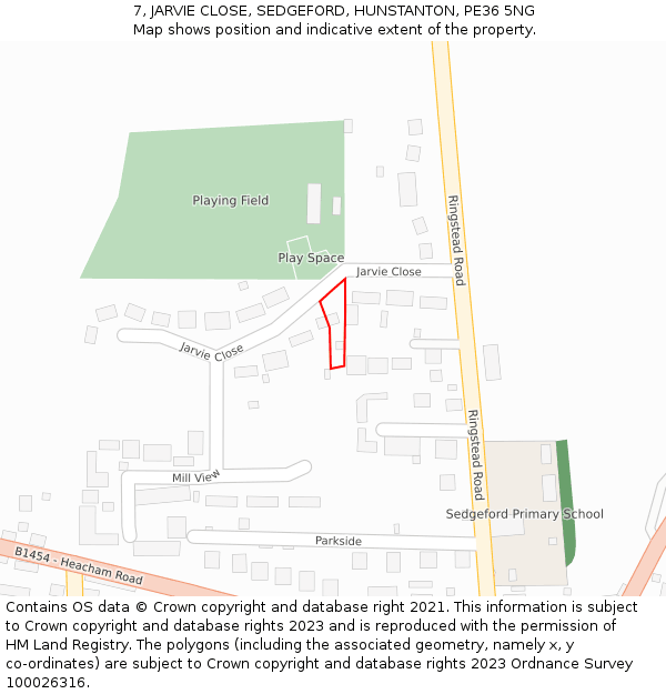 7, JARVIE CLOSE, SEDGEFORD, HUNSTANTON, PE36 5NG: Location map and indicative extent of plot