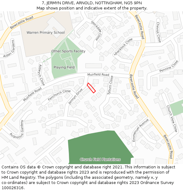 7, JERMYN DRIVE, ARNOLD, NOTTINGHAM, NG5 9PN: Location map and indicative extent of plot