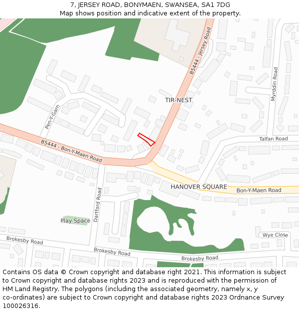 7, JERSEY ROAD, BONYMAEN, SWANSEA, SA1 7DG: Location map and indicative extent of plot