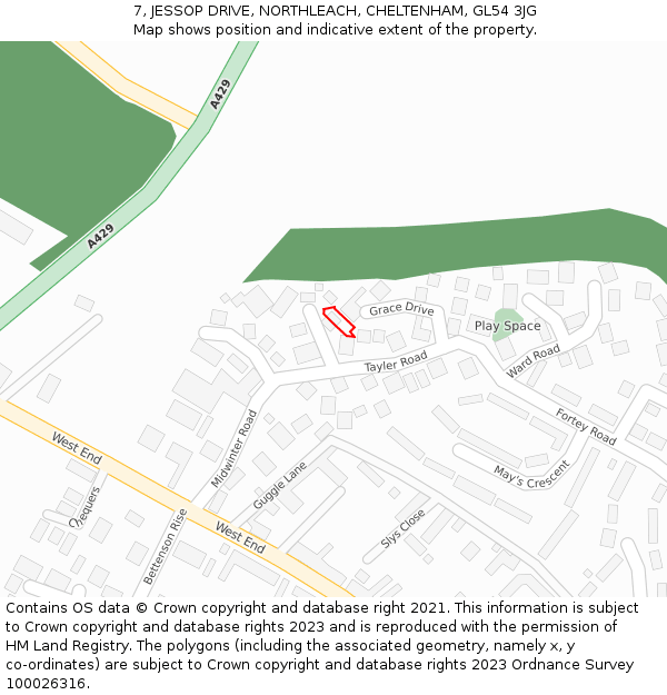 7, JESSOP DRIVE, NORTHLEACH, CHELTENHAM, GL54 3JG: Location map and indicative extent of plot